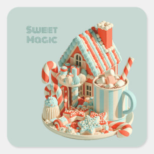 Pastel 3D Candy House Sweet Magic Square Sticker