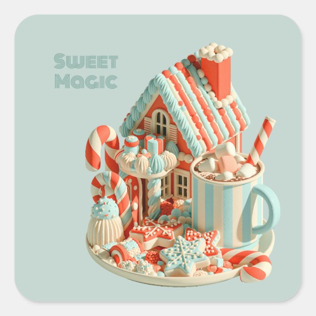 Pastel 3D Candy House Sweet Magic Square Sticker (Front)