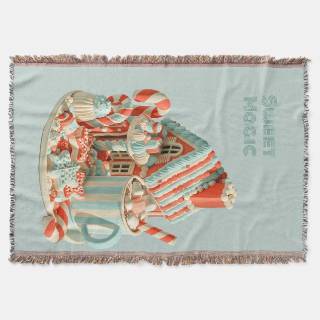 Pastel 3D Candy House Sweet Magic Throw Blanket (Front)