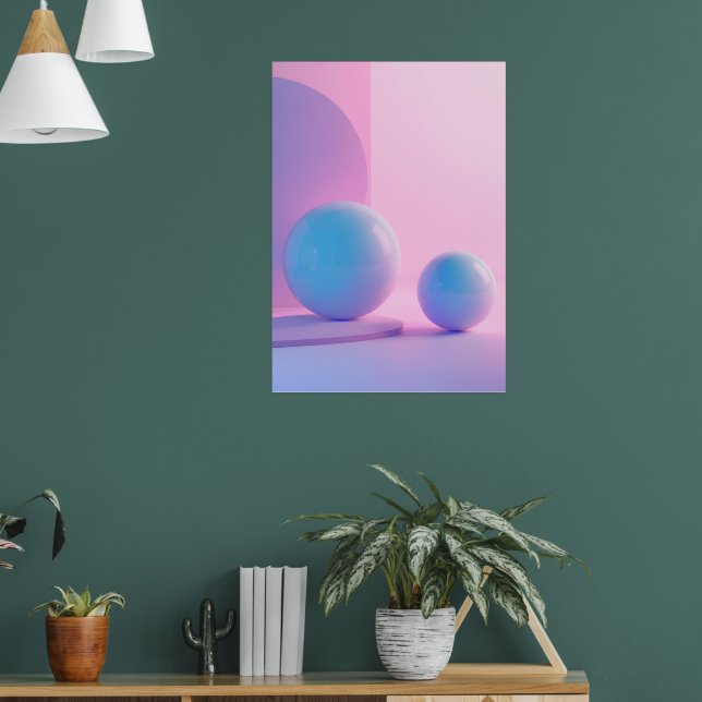 Pastel 3D Geometric Sphere Poster | Soft Pink Lave (Living Room 1)