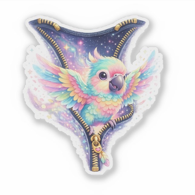Pastel 3D Parrot Zipper Vinyl Sticker (Front)