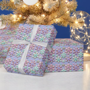 Pastel 3D Snowflakes On Purple Wrapping Paper