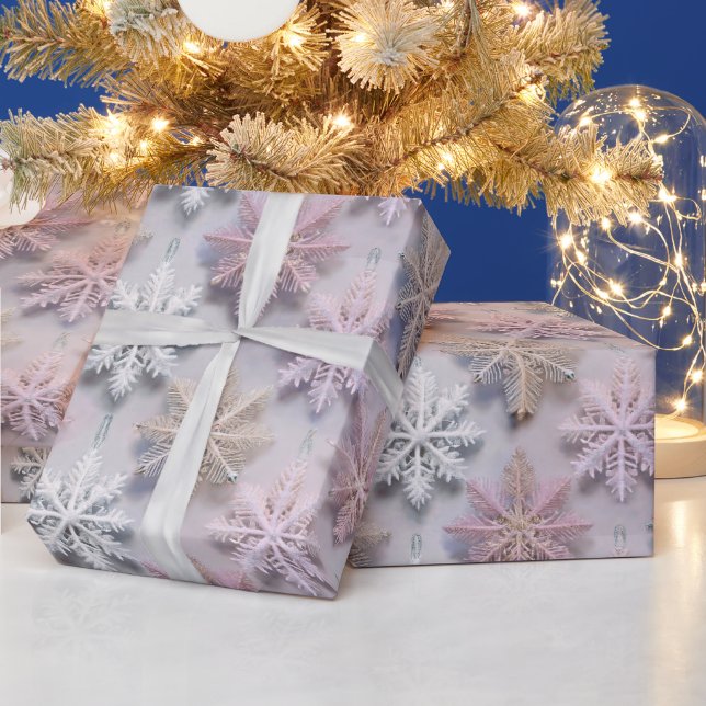 Pastel 3D Snowflakes  Wrapping Paper (Holidays)