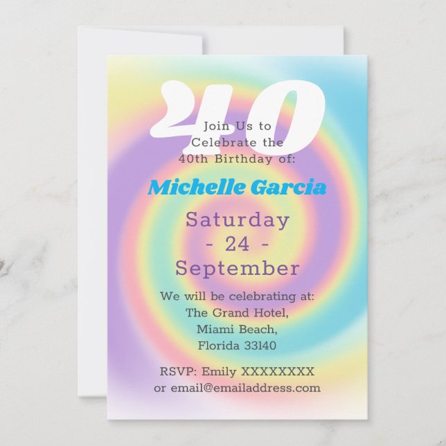 Pastel 40th Birthday Party Invitation (Front)