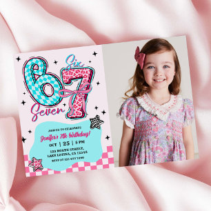 Pastel 67  Six Seven Girl Birthday Party Photo Invitation