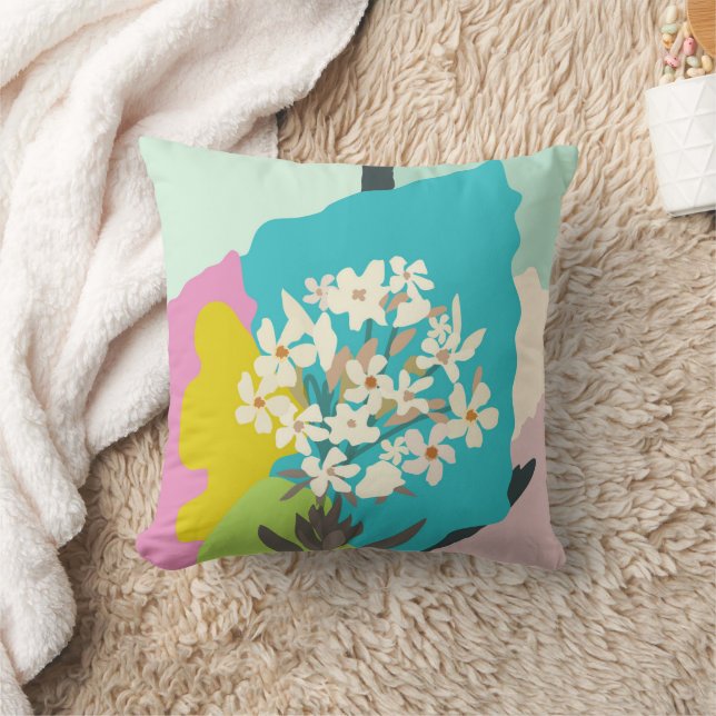 Pastel Abstract Artistic Floral Colour Blocks  Cushion (Blanket)