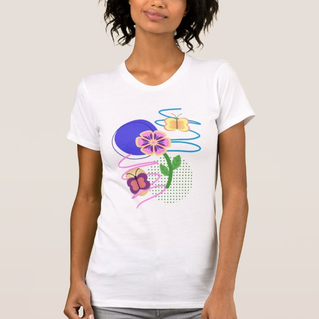 Pastel Abstract Butterfly and Flower Blob Design T-Shirt (Front)