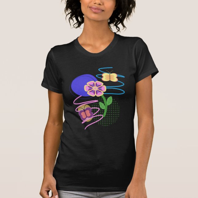 Pastel Abstract Butterfly and Flower Blob Design T-Shirt (Front)