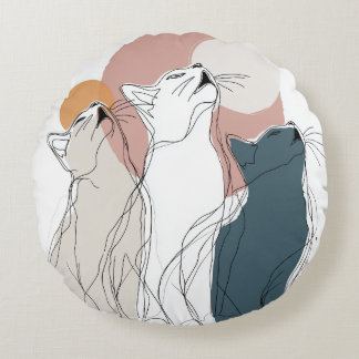 Pastel Abstract Cat Pack Round Pillow