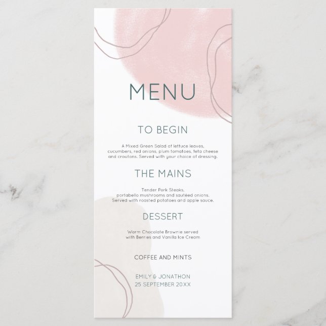 Pastel Abstract Cream Shapes Lines Wedding Menu (Front)