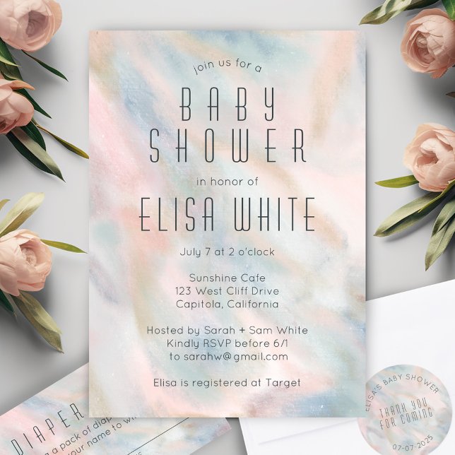 Pastel Abstract Elegant Chic CUSTOM BABY SHOWER Invitation (Soft Pastel Abstract Elegant Chic CUSTOM BABY SHOWER Invitation Baby Girl Pink
)