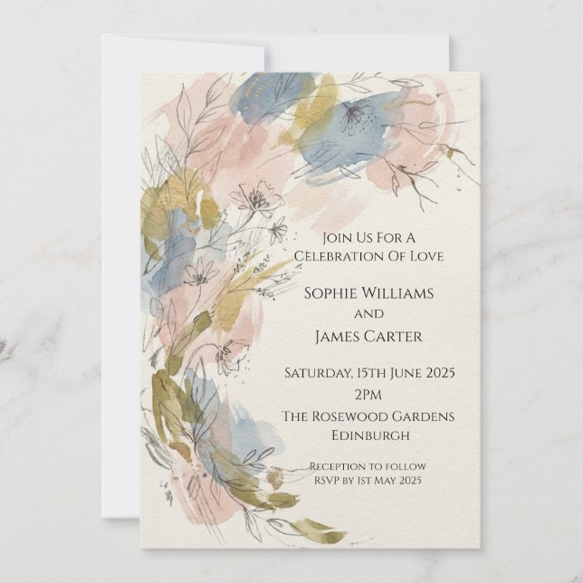 Pastel Abstract Floral Wedding Invitation (Front)