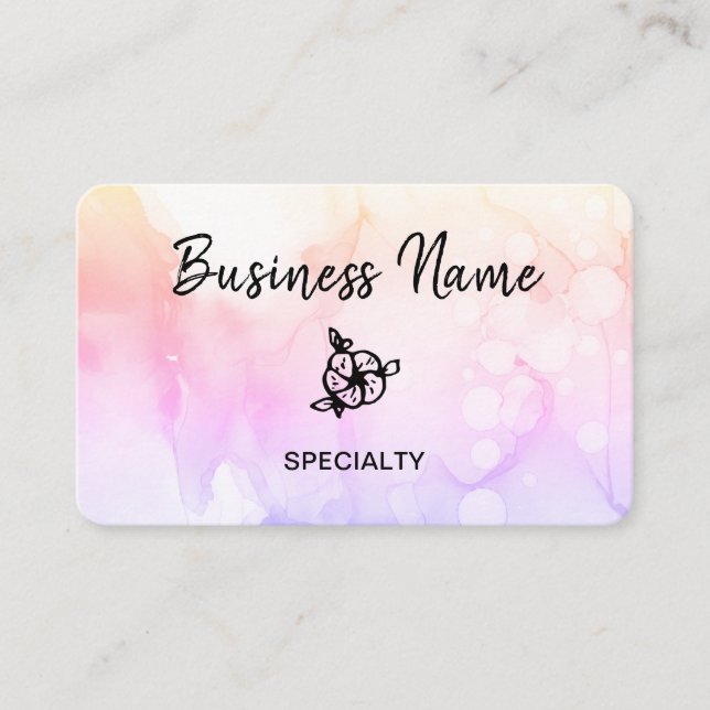 *~* Pastel  Abstract Ombre Peach Logo QR Girly Business Card (Front)