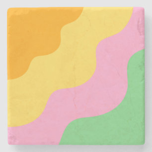 Pastel Abstract Orange Pink Green Wavy Stripe  Stone Coaster
