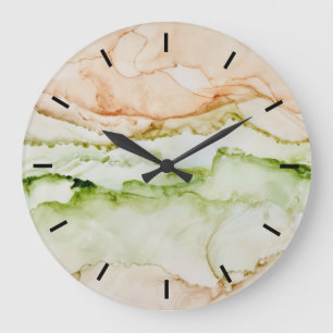 Pastel Abstract Organic Green Apricot Large Clock
