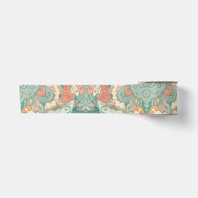 Pastel Abstract Paisley Pattern Satin Ribbon (Front)