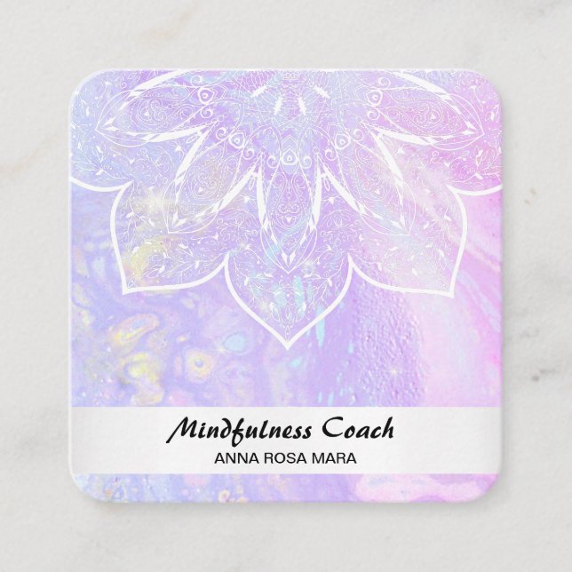*~* Pastel Abstract QR code Mandala Reiki Yoga Square Business Card (Front)