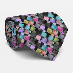 Pastel Abstract Retro Squares Polka Dots Pattern Tie