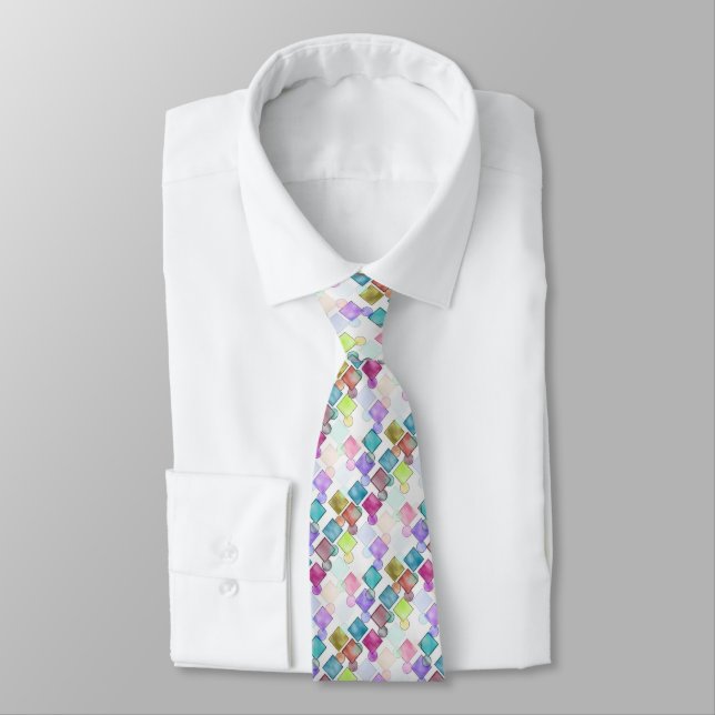 Pastel Abstract Retro Squares Polka Dots Pattern Tie (Tied)