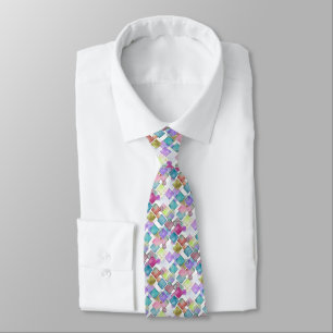 Pastel Abstract Retro Squares Polka Dots Pattern Tie