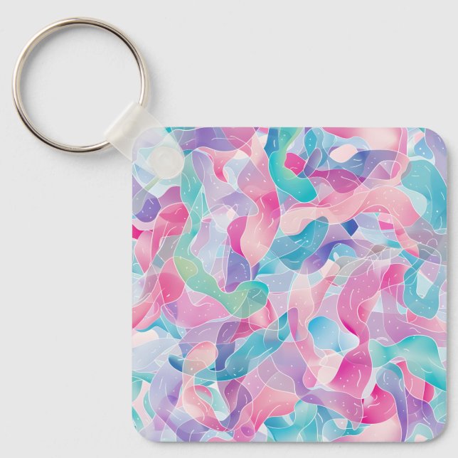 Pastel Abstract Ribbon Pattern Key Ring (Front)