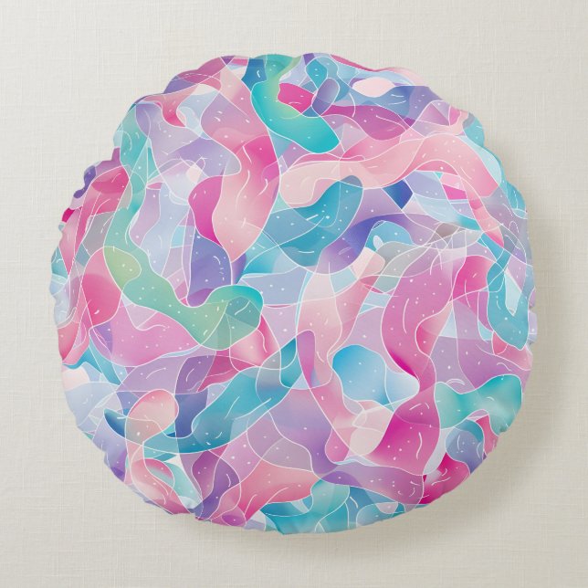 Pastel Abstract Ribbon Pattern Round Cushion (Front)