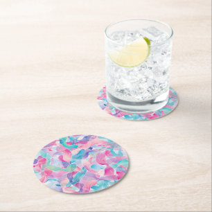 Pastel Abstract Ribbon Pattern Round Paper Coaster