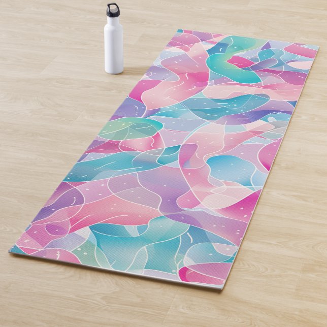 Pastel Abstract Ribbon Pattern Yoga Mat (In Situ)