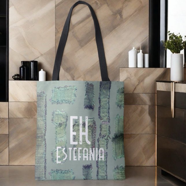Pastel abstract sage green olive monogram modern tote bag (Creator Uploaded)