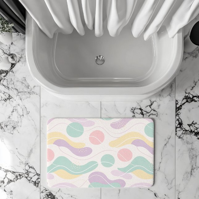 Pastel Abstract Seamless Pattern Waves and Circles Bath Mat (Creator Uploaded)