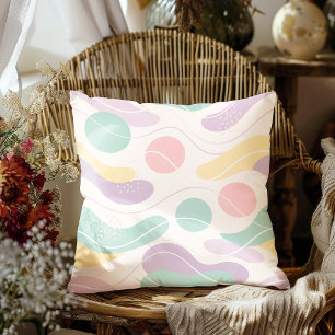 Pastel Abstract Seamless Pattern Waves and Circles Cushion