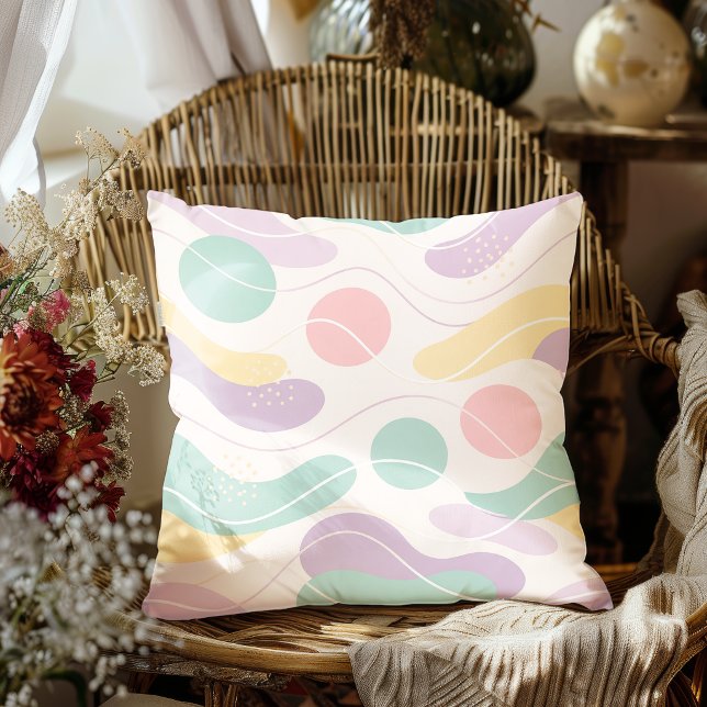 Pastel Abstract Seamless Pattern Waves and Circles Cushion (Creator Uploaded)