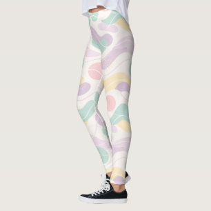 Pastel Abstract Seamless Pattern Waves and Circles Leggings
