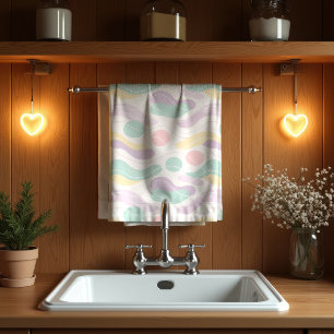 Pastel Abstract Seamless Pattern Waves and Circles Tea Towel