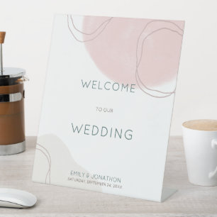 Pastel Abstract Shapes Lines Welcome to Wedding Pedestal Sign