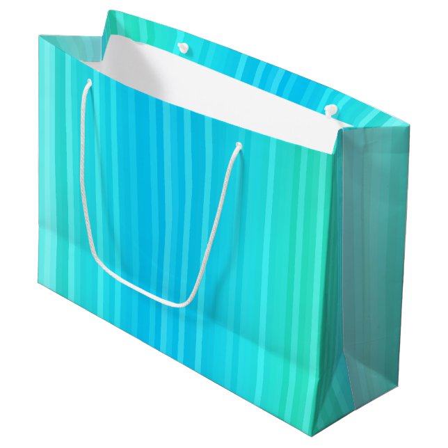 Pastel Abstract Turquoise Blue Green Stripes Large Gift Bag (Front Angled)