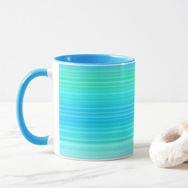 Pastel Abstract Turquoise Blue Green Stripes Mug (With Donut)