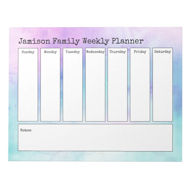 Pastel Abstract Watercolor Weekly Planner Notepad (Front)