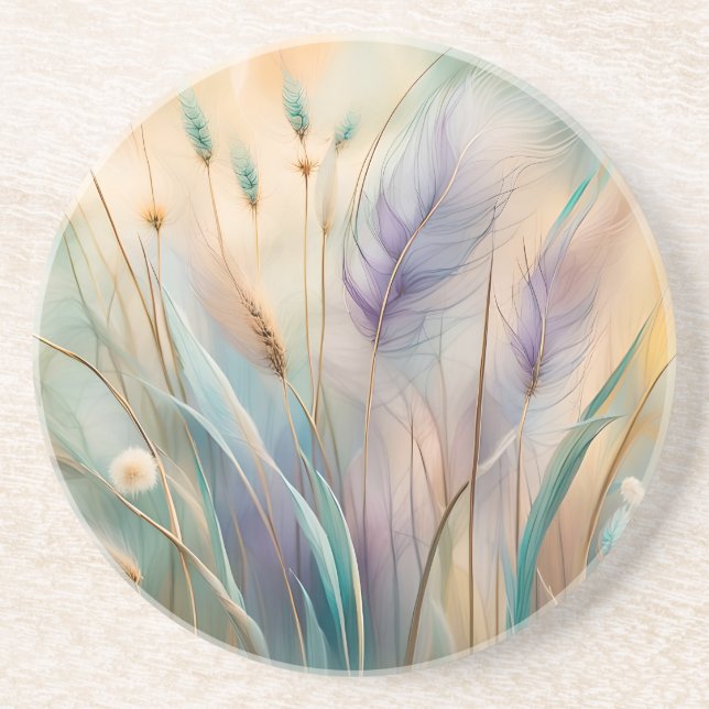 Pastel Abstract Whispers of Nature, Grasses III Coaster (Front)