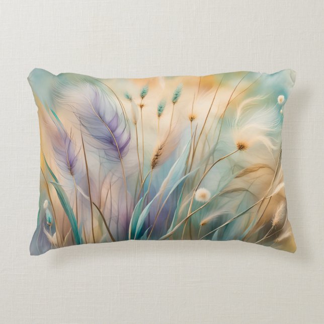 Pastel Abstract Whispers of Nature, Grasses III Decorative Cushion (Front)