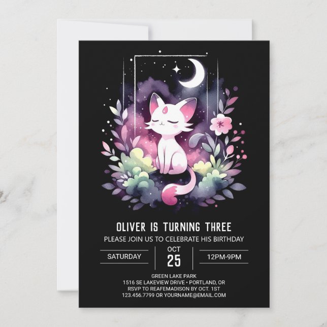 Pastel Adorable Cat Birthday Invitation (Front)