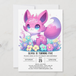 Pastel Adorable Fox Digital Birthday Invitation