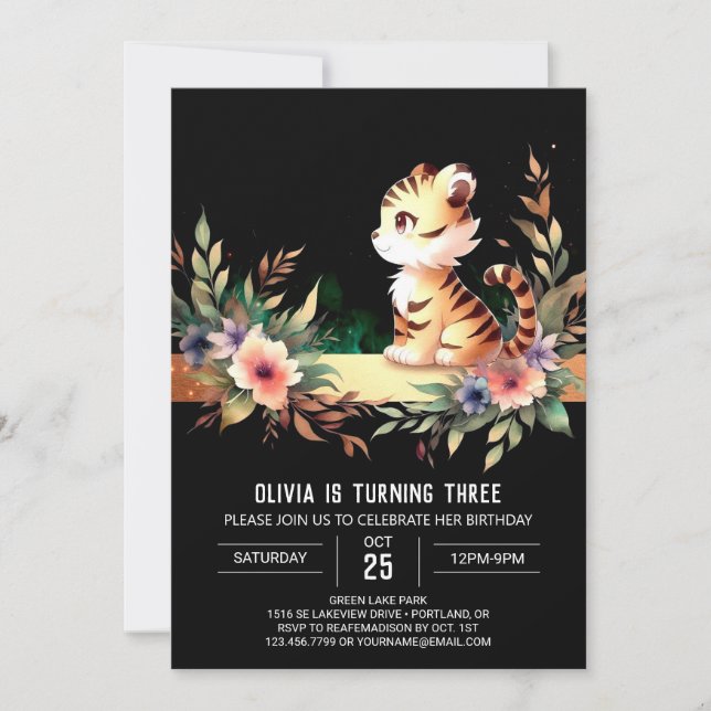 Pastel Adorable Tiger Birthday Invitation (Front)