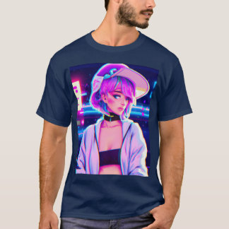 Pastel Aesthetic Anime Girl Synthwave Anime Girl f T-Shirt