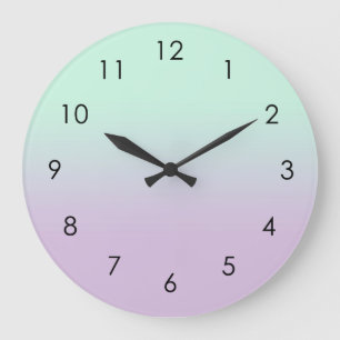 Pastel Aesthetic Mint And Lilac Gradient Ombre   Large Clock