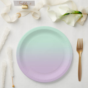Pastel Aesthetic Mint And Lilac Gradient Ombre  Paper Plate