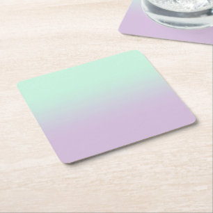 Pastel Aesthetic Mint And Lilac Gradient Ombre Square Paper Coaster