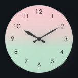 Pastel Aesthetic Ombre Gradient Pink Mint Green  Large Clock<br><div class="desc">Add your name and personalise this yoga mat. Beautiful digital watercolor pastel pink and mint green muted gradient ombre design. Simple,  calm,  relaxing and glam,  boho,  chic modern yoga mat. Gradient gift. Personalised Gradient gifts. Beautiful korean aesthetic pastel pink and mint green home gifts decor.</div>