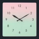 Pastel Aesthetic Ombre Gradient Pink Mint Green   Square Wall Clock<br><div class="desc">Add your name and personalise this yoga mat. Beautiful digital watercolor pastel pink and mint green muted gradient ombre design. Simple,  calm,  relaxing and glam,  boho,  chic modern yoga mat. Gradient gift. Personalised Gradient gifts. Beautiful korean aesthetic pastel pink and mint green home gifts decor.</div>