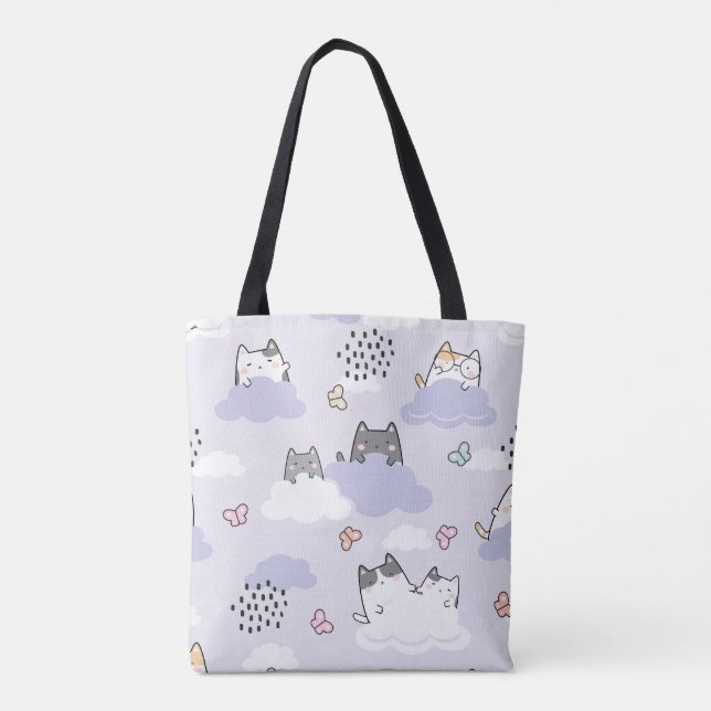 Pastel Aesthetic with Floating Kitties Tote Bag (Back)